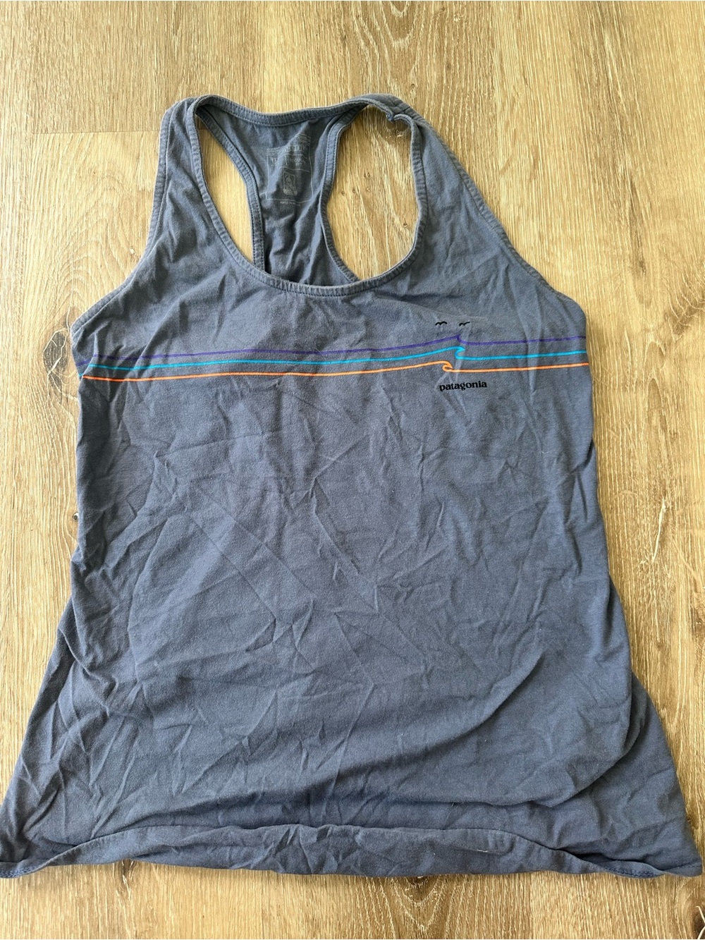 Patagonia Women's Charcoal Racerback Tank with Multicolor Stripes
